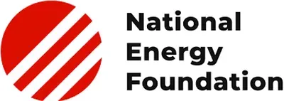 National Energy Foundation logo featuring a red circle with white diagonal stripes and black text of the organization name.