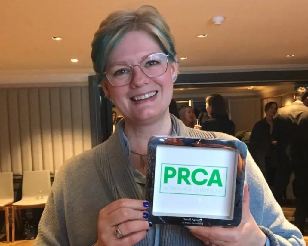 Liz celebrating LMC's PRCA Workplace Champion award 2022